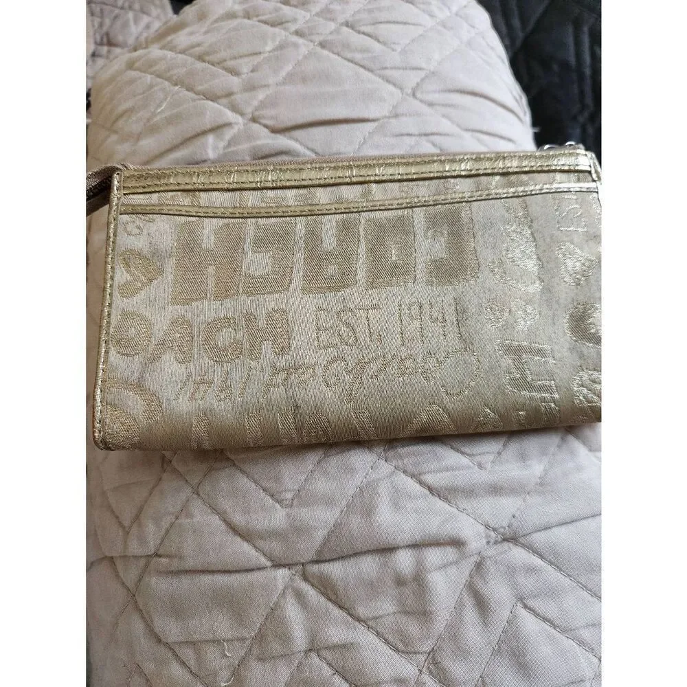 Coach Poppy Wristlet — Gold Silver and Khaki with lavender interior